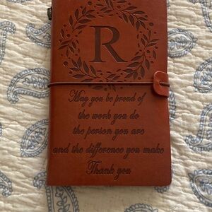 NEW Brown Leather Journal with Engraved initials R with Design